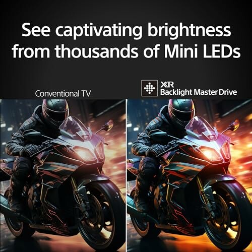 Comparison of conventional TV and Mini LED brightness with a motorcycle image