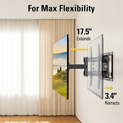 TV wall mount showcasing extendable and retractable arm for flexibility.